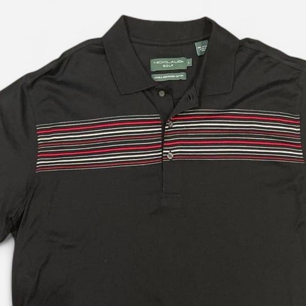 Nicklaus Golf Mens Black Double Mercerized Cotton Striped Polo Shirt Large L